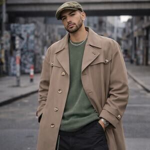 Grais Everyday Trench Coat Mens 42 XL Tan Removable Faux Fur Liner USA 1970s VNT